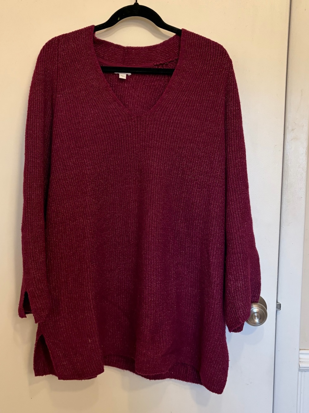 J Jill Women's V-Neck Long Sleeve Sweater - Raspberry